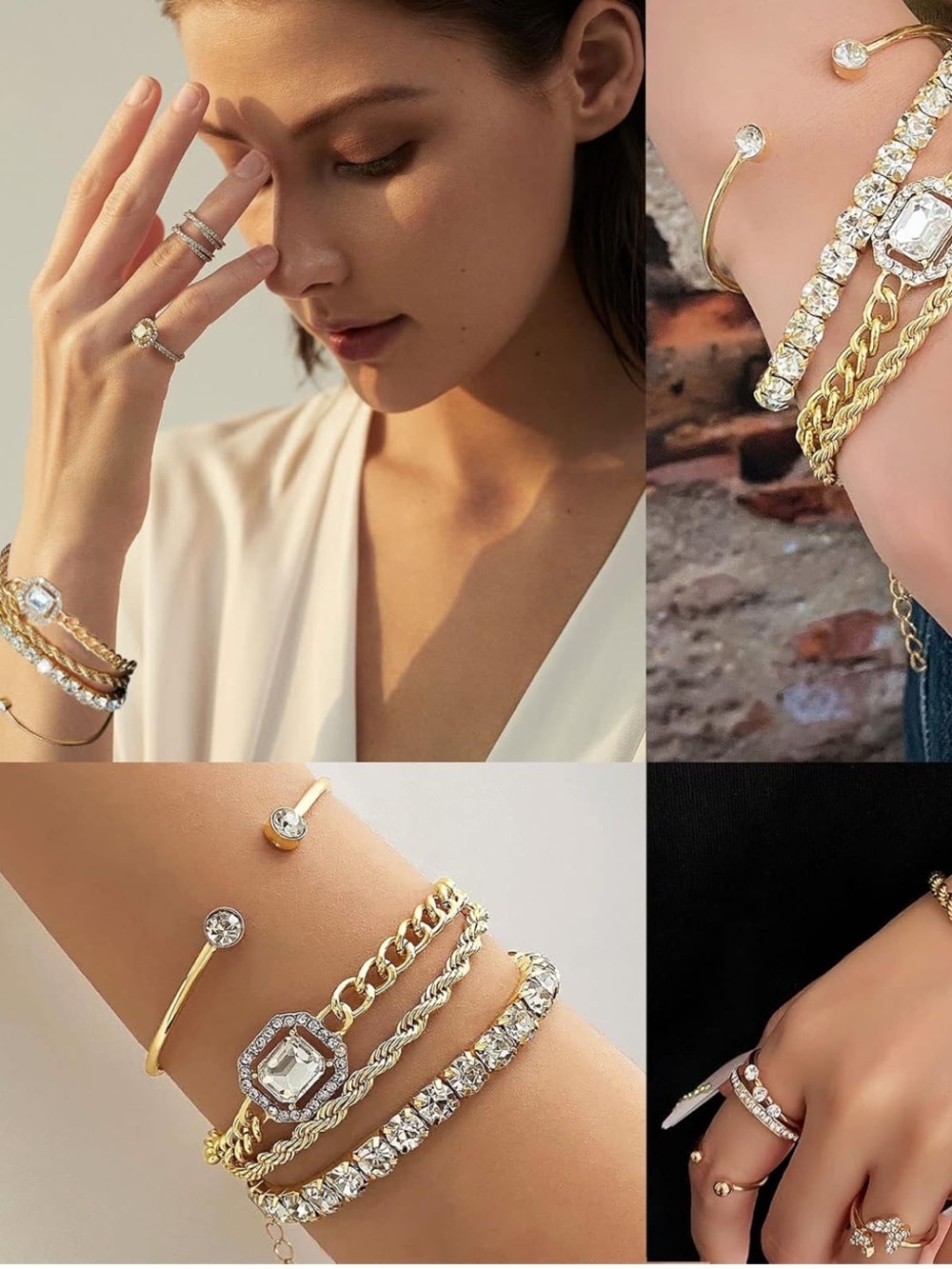 Anthropologie Gold Crystal 4-Piece Bracelet Stack